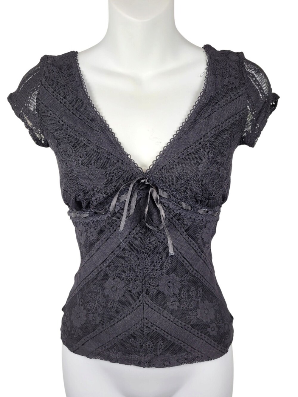 2/$20 Y2K Black Lace Sheer Floral Pattern Top Blouse Size: XS